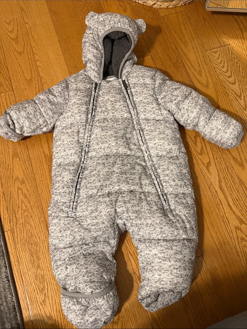 Gray Heathered Baby Bunting with Bear Ears